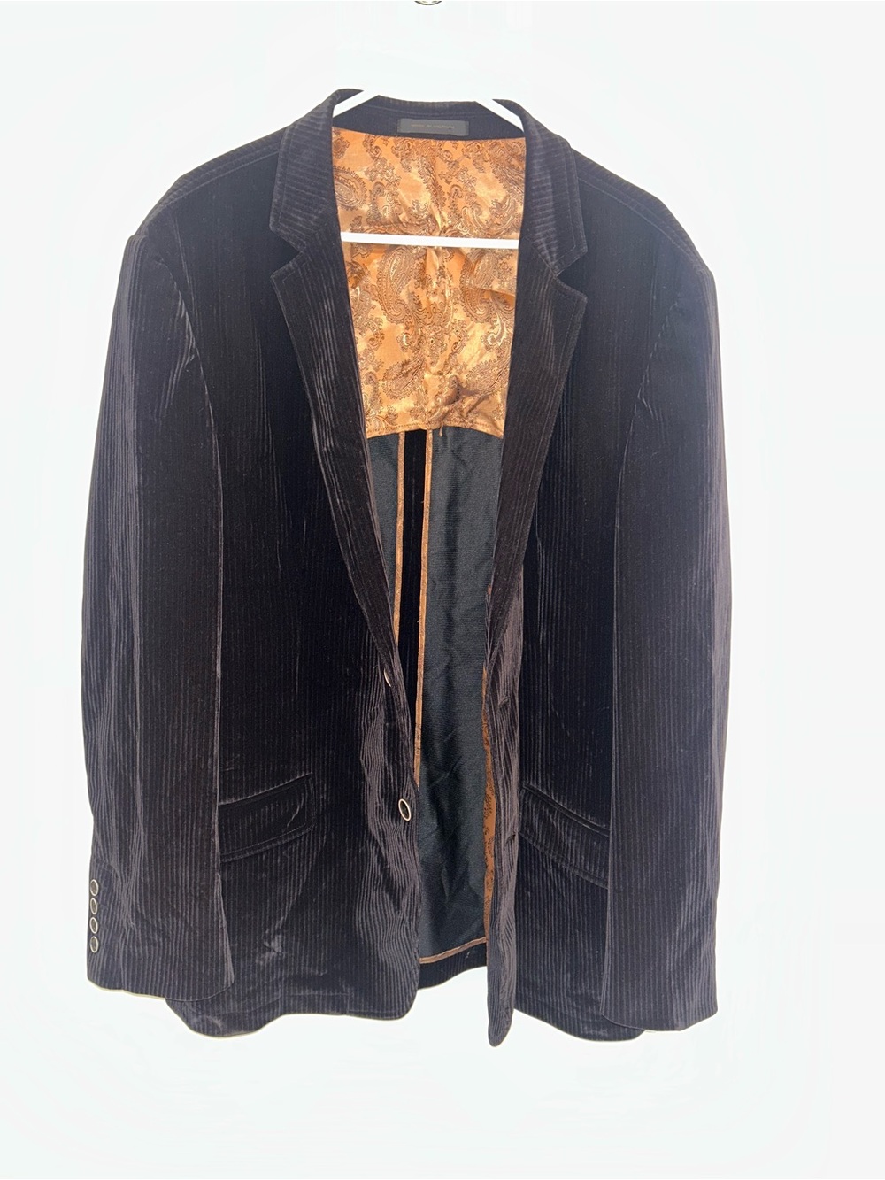 Andrew Fezza Black Corduroy Blazer with Gold Paisley Lining